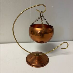 Vintage 70s Coppercraft Guild Copper Cauldron Hanging Planter with Stand MCM